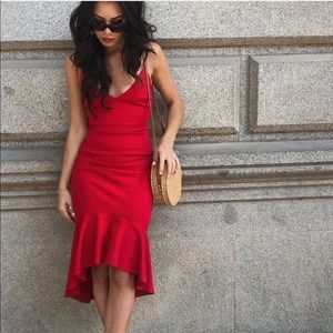 Sexy Red Ruffle Stretchy Bodycon Dress Small